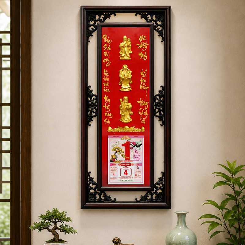 Lịch Gỗ Cao Cấp Ph&uacute;c Lộc Thọ - Nền Đỏ XLG04